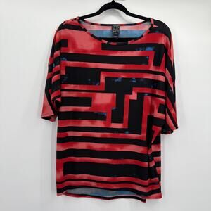 Clara Sunwoo Shirt Womens Small Red Black Geometric‎ Scoop Neck Stretch Slinky